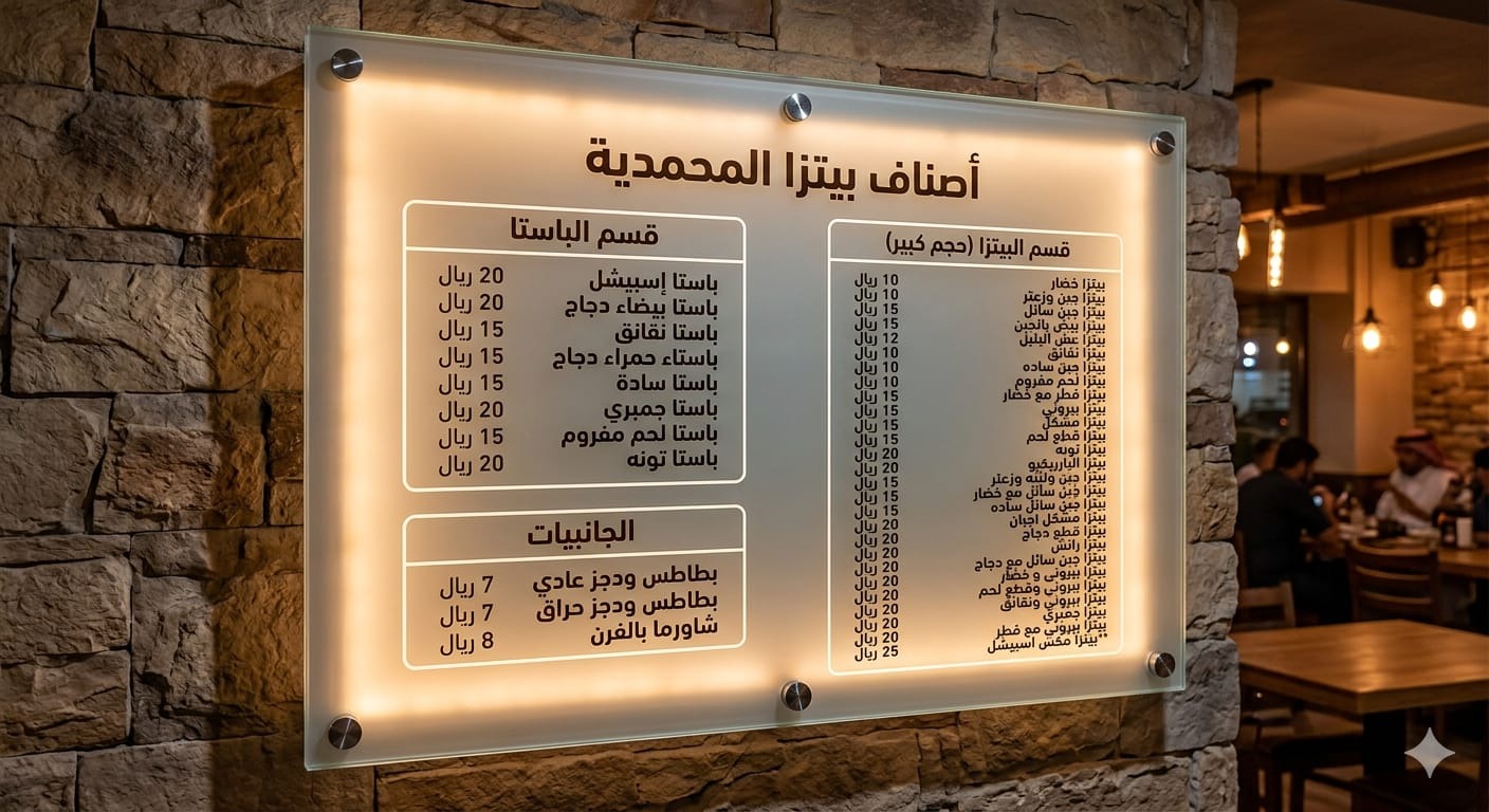 منيو بيتزا المحمدية