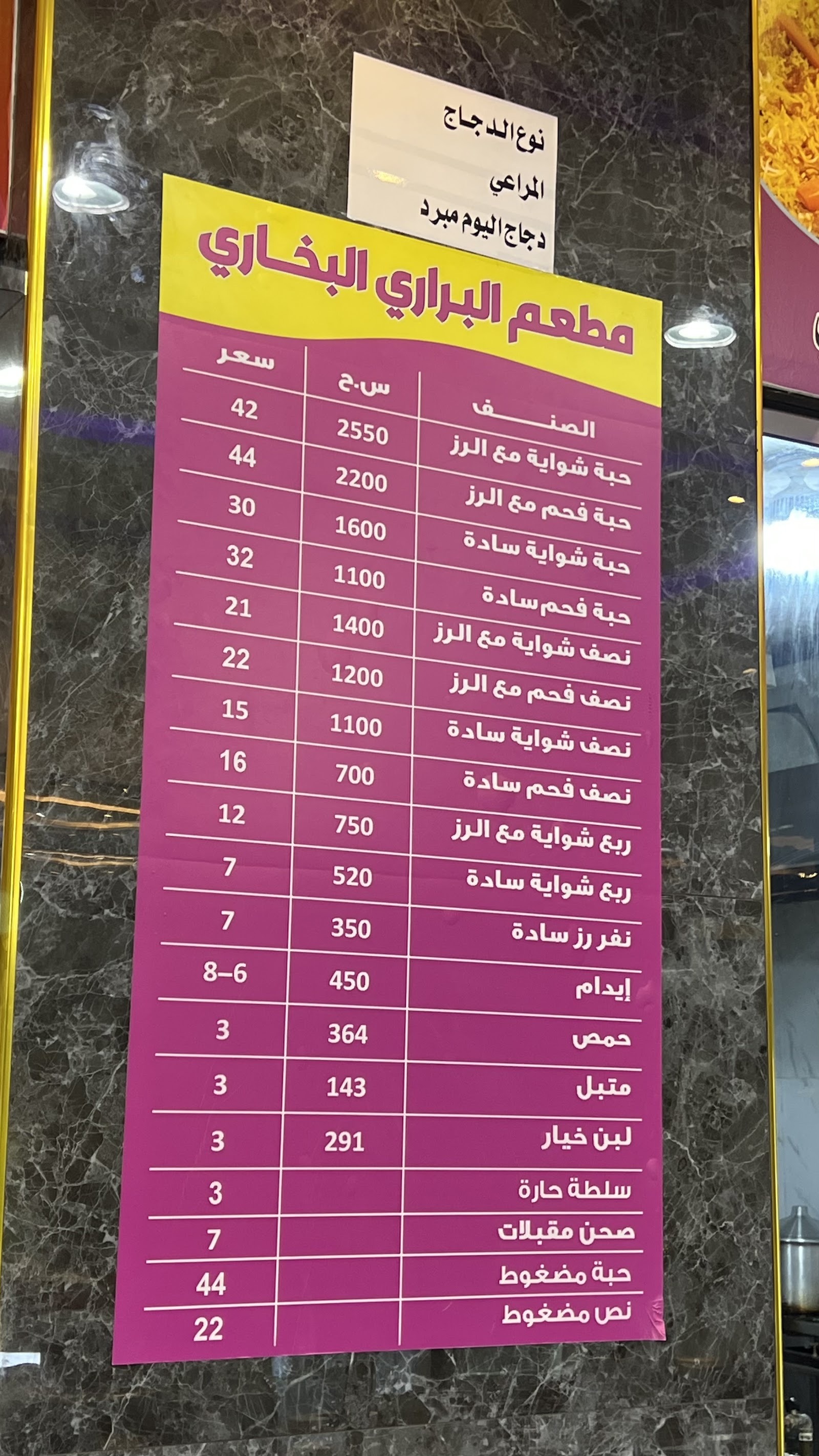 منيو مطاعم البراري البخاري — النهضة