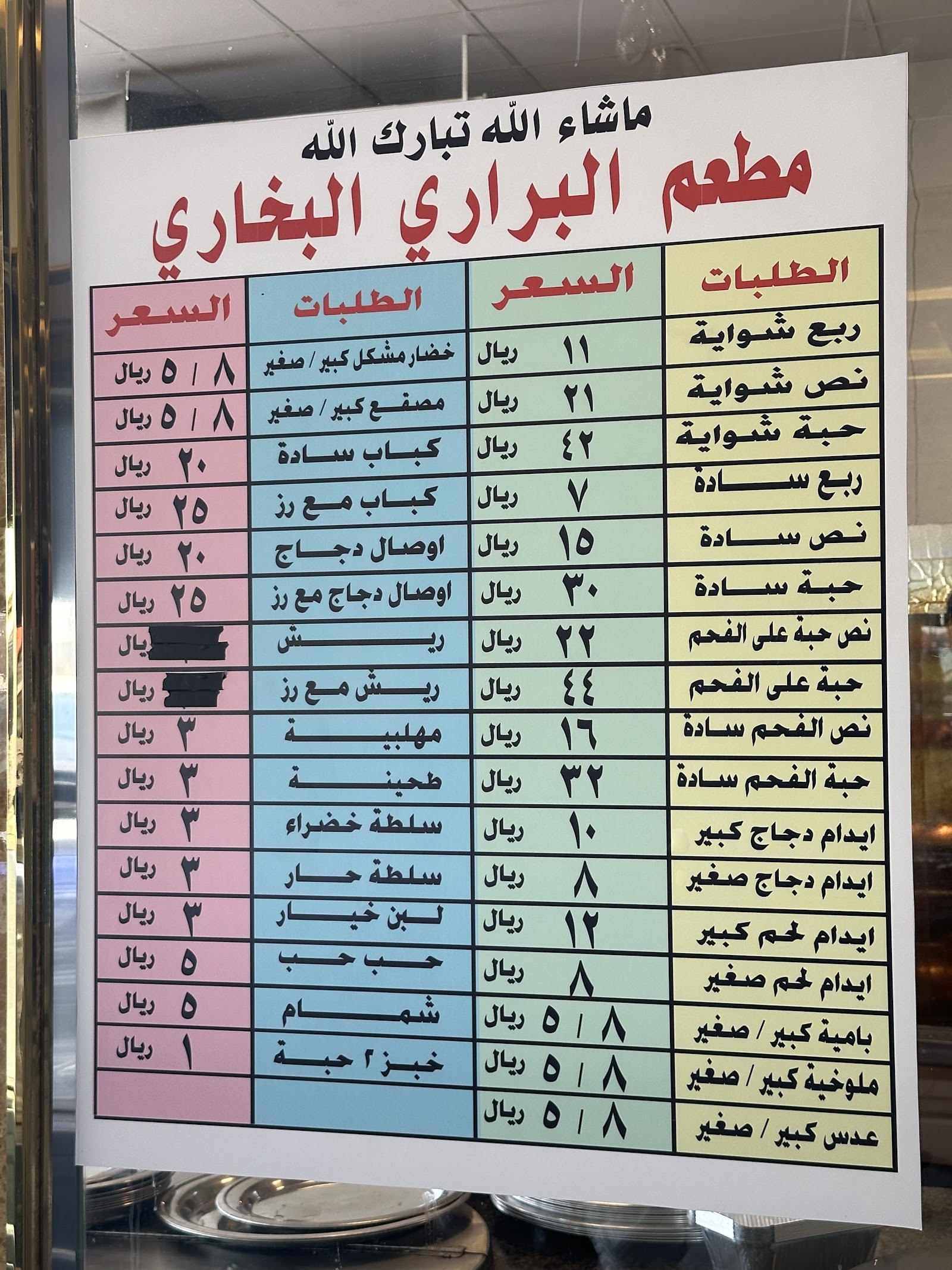 منيو مطاعم البراري البخاري — السعادة