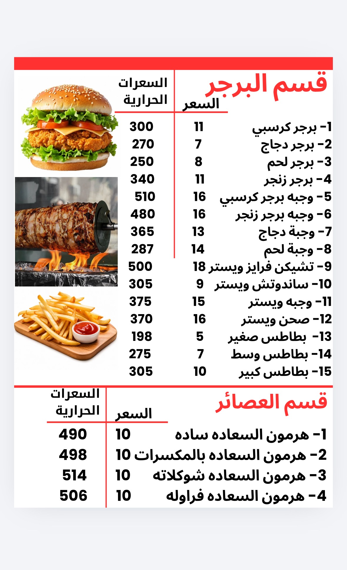 منيو شاورما نوره